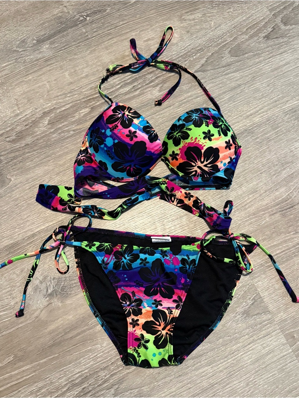 Plunge Tropical Flower Floral Bikini Swimsuit Bathing Suit